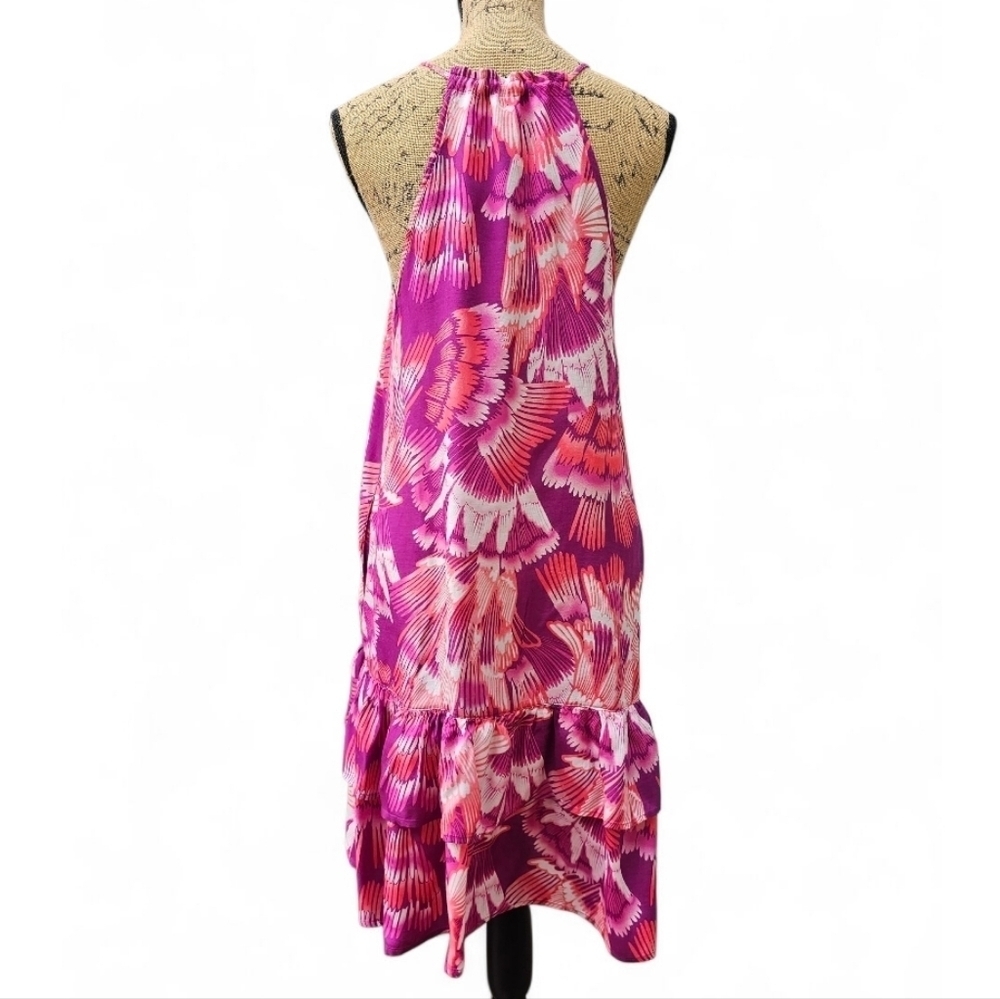 Free People Vibrant Pink and Purple High Low Dress In Peacock Print, Size S - Picture 4 of 7